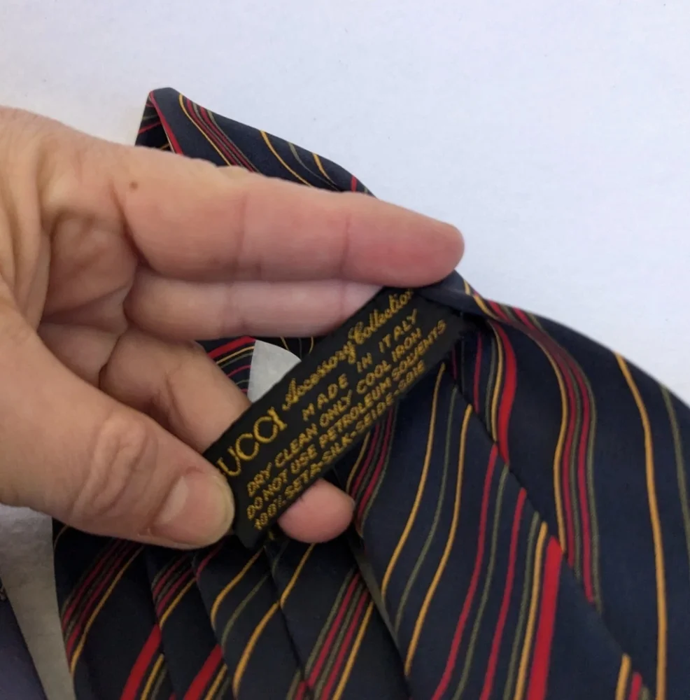 2 Vintage Gucci Silk Blue Striped Logo Neckties Made In Italy FLAWED STAINED